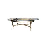Vintage Brass & Glass Oval Coffee Table (F)
