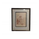 Framed Drawing of a Smoking Man (P)