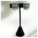 Trifari Turquoise & Pearl Clip-on earrings