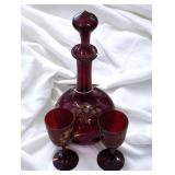 Antique Bohemian Ruby Red Decanter