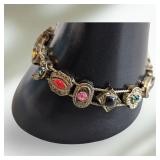 Goldette Slide Bracelet Multiple Faux Gems Pearls