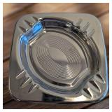 Vintage Atomic Retro Silver Tin Ashtray