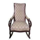 Upholstered Victorian Wooden Rocking Chair (F)