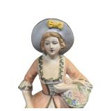 Hand-Painted Ceramic Lady Figurine w/ Basket (A)