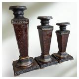 3 Vintage Wood and Glass Candle Holders