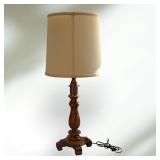 Wooden Carved Table Lamp w Brass detailing