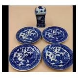 Blue Willow Dessert Set & Hair Pin Holder