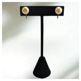 Silver Tone & Faux Pearls Screw Back Earrings