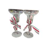 Vintage Glass Candle Holders Pair (K)