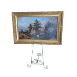 Antique Gold Framed w Light Farm  (P)