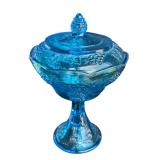 Aqua Blue Anchor Hocking Glass Candy Jar (K)