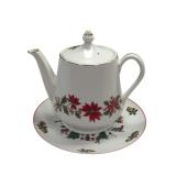 Poinsettia Teapot & Christmas Plate