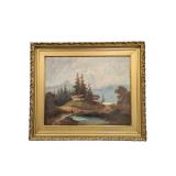 Vintage Painting Woman on Bridge (P)