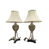 Pair of Metal Table Lamps with Fabric Shades (F)