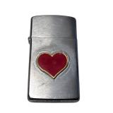 Zippo Lighter ï¿½ Brushed Chrome w/ Red Heart Inlay