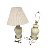 Pair of Vintage Cream Ceramic Table Lamps (F)