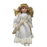 Porcelain Angel Doll with Gold Wings Lace Dress(U)