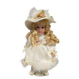 Porcelain Doll w/ Lace & Feather Trim Dress (U)