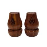 Wood with leaf etching salt and pepper shakers
