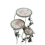 Floral Mosaic Tile Plant Stand Set ï¿½ 3 Pieces (F)