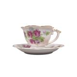 Hand-Painted Rose Porcelain Teacup & Saucer (U)