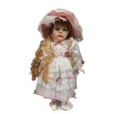 Victorian Style Porcelain Doll White Pink Lace (U)