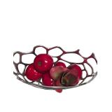 Silver Metal Fruit Bowl with Faux Red Apples (K)