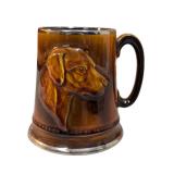 Brown Ceramic Tankard with Dog Relief
