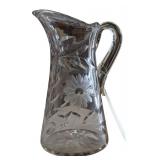 Vintage Cut Glass Tapered Water Pitcher Sunflower