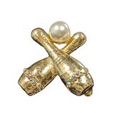 Vintage Gold Tone Bowling Pins w Pearls Brooch