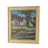 Framed Country Cottage Landscape Painting (P)