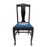 Vintage Wood Chair w/ Floral Needlepoint Seat (F)