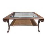 Square Glass-Top Coffee Table with Metal Frame (F)