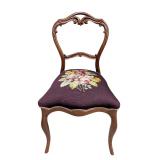 Antique-Style Wood Chair w/ Needlepoint Seat (F)