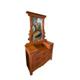 Antique Wooden Vanity Dresser with Mirror (F)