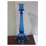 A Single Blue Glass Candlestick