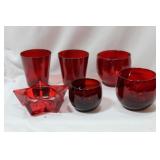 Lot of 6 Ruby Red Glass Articles