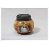 A Handpainted Sterling Top Porcelain Trinket Box