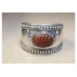 Large Sterling and Carnelian Jade? Bangle Bracelet