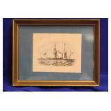 A Vintage Framed Litograph of a Clipper Ship