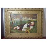 An Antique Oil on Canvas of a Sleeping Beauty