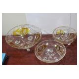 Set of 3 Cut Glass Footed Bowl