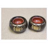 Lot of Two Antique Japanese Lacquer Candle Holders