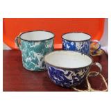 Lot of 3 Vintage Enamel Farmhouse Mugs