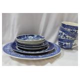 Lot of 9 Blue and White Canoton Items