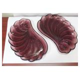 Set of Two Shell Form Amethyst Glass Plate