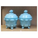 Pair of Teal Blue and Glass Jars