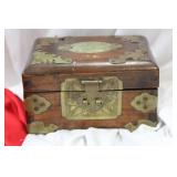 A Chinese Rosewood and Jade Jewelry Box