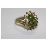 18Kt Gold Plated Jadeite and Cz Ring