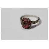A Sterling and Red Stone Ring